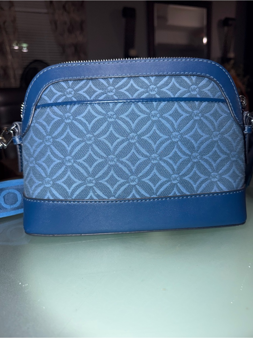 Michael Kors Blue Embossed Logo Jacquard Crossbody Bag with Branded Strap - Picture 12 of 12